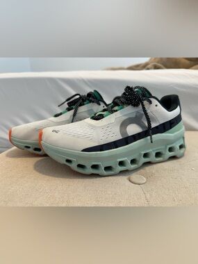 ON Cloud Monster White Teal Green Running Shoes Womens SIZE 8.5